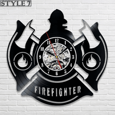 Veteran Memorial Gift: Firefighter Metal Sign and Vinyl Record Clock