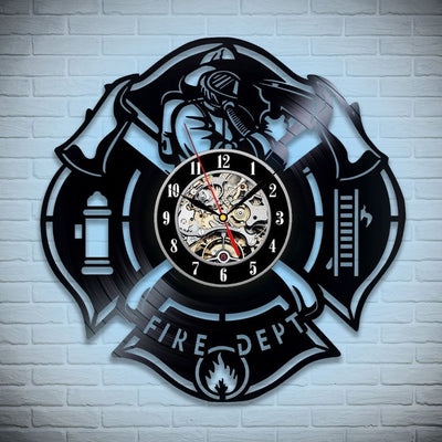 Veteran Memorial Gift: Firefighter Metal Sign and Vinyl Record Clock