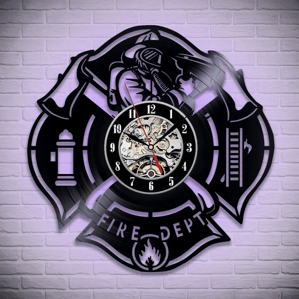 Veteran Memorial Gift: Firefighter Metal Sign and Vinyl Record Clock