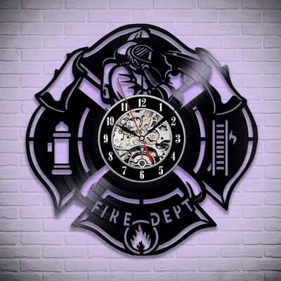 Veteran Memorial Gift: Firefighter Metal Sign and Vinyl Record Clock