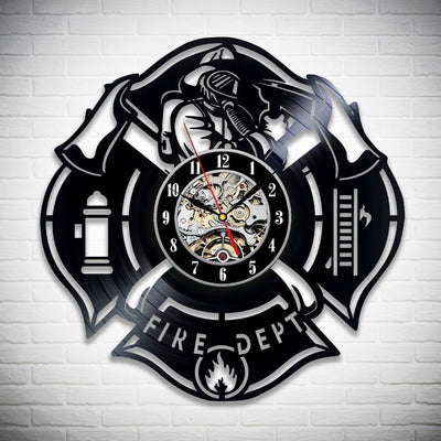 Veteran Memorial Gift: Firefighter Metal Sign and Vinyl Record Clock
