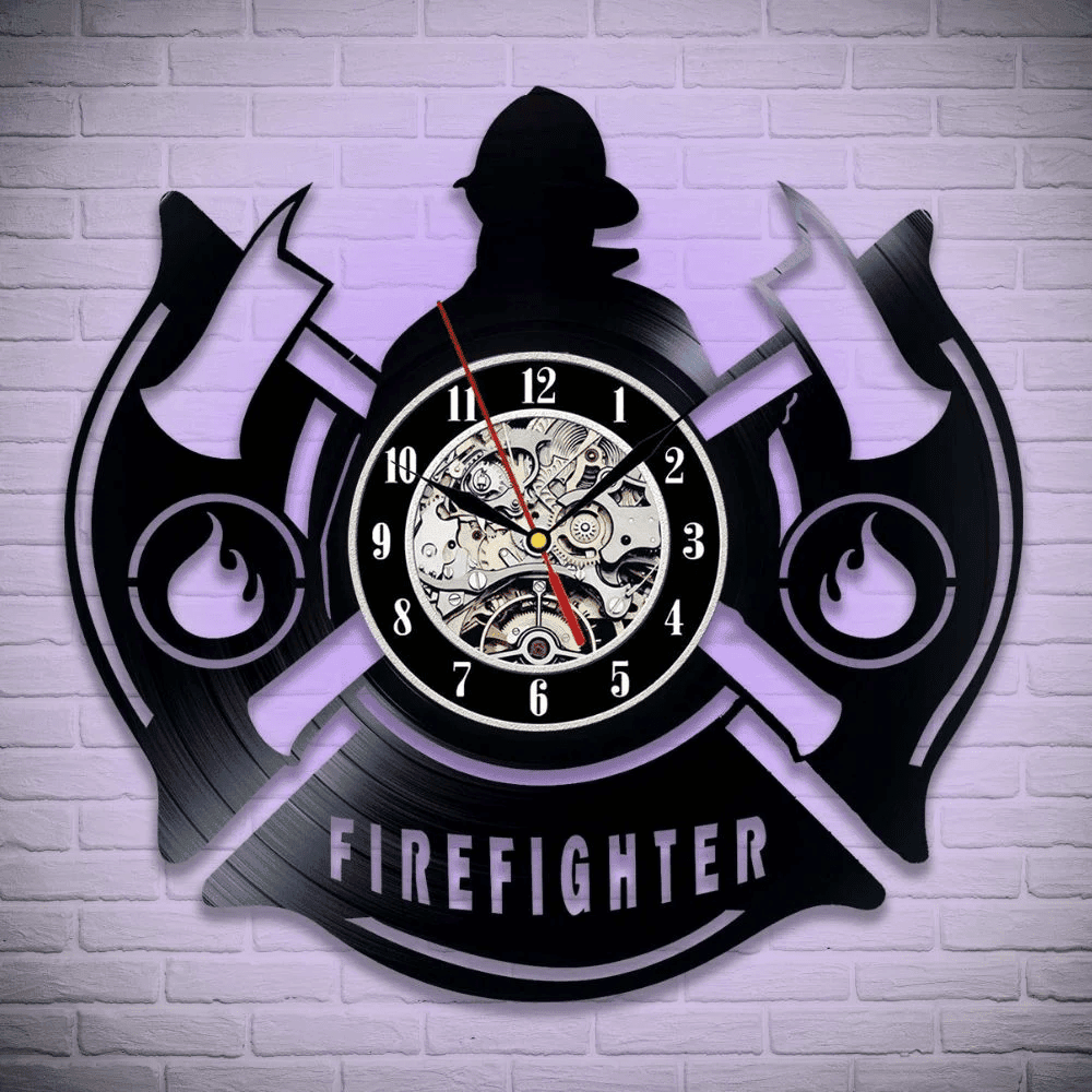 Veteran Memorial Gift: Firefighter Metal Sign and Vinyl Record Clock