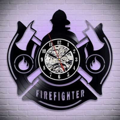 Veteran Memorial Gift: Firefighter Metal Sign and Vinyl Record Clock