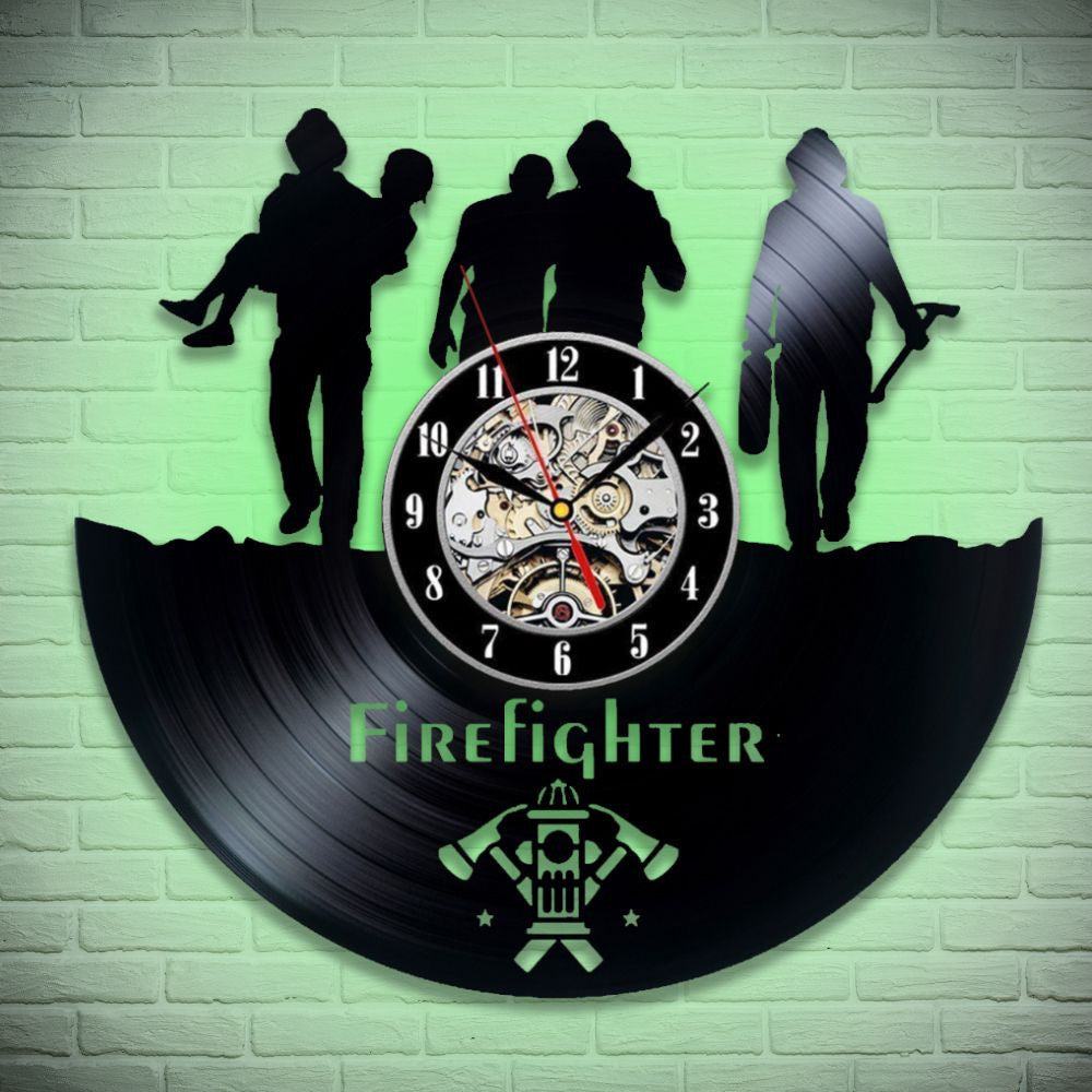 Veteran Memorial Gift: Firefighter Metal Sign and Vinyl Record Clock