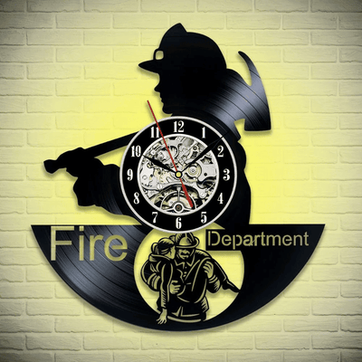 Veteran Memorial Gift: Firefighter Metal Sign and Vinyl Record Clock