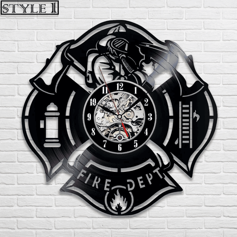 Veteran Memorial Gift: Firefighter Metal Sign and Vinyl Record Clock
