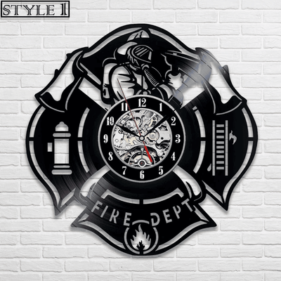 Veteran Memorial Gift: Firefighter Metal Sign and Vinyl Record Clock