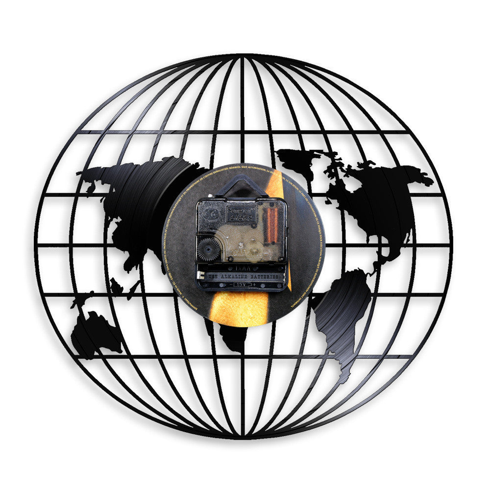 Earth Globe World Map Vinyl Record Wall Clock 12 Gifts for Him Her Kids Decor