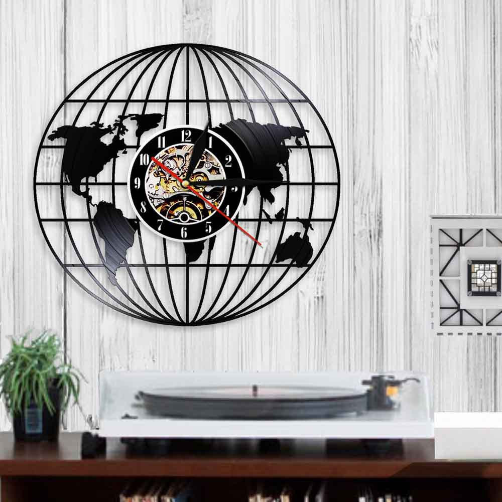 Earth Globe World Map Vinyl Record Wall Clock 12 Gifts for Him Her Kids Decor