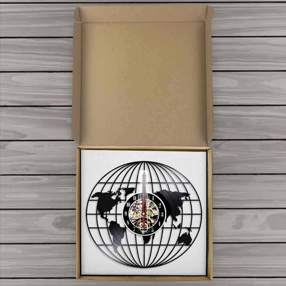 Earth Globe World Map Vinyl Record Wall Clock 12 Gifts for Him Her Kids Decor