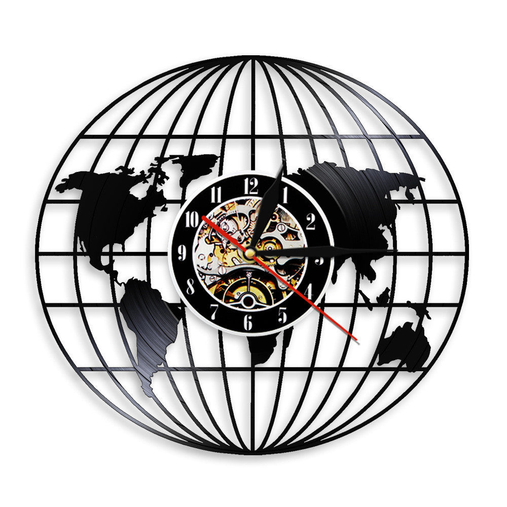 Earth Globe World Map Vinyl Record Wall Clock 12 Gifts for Him Her Kids Decor