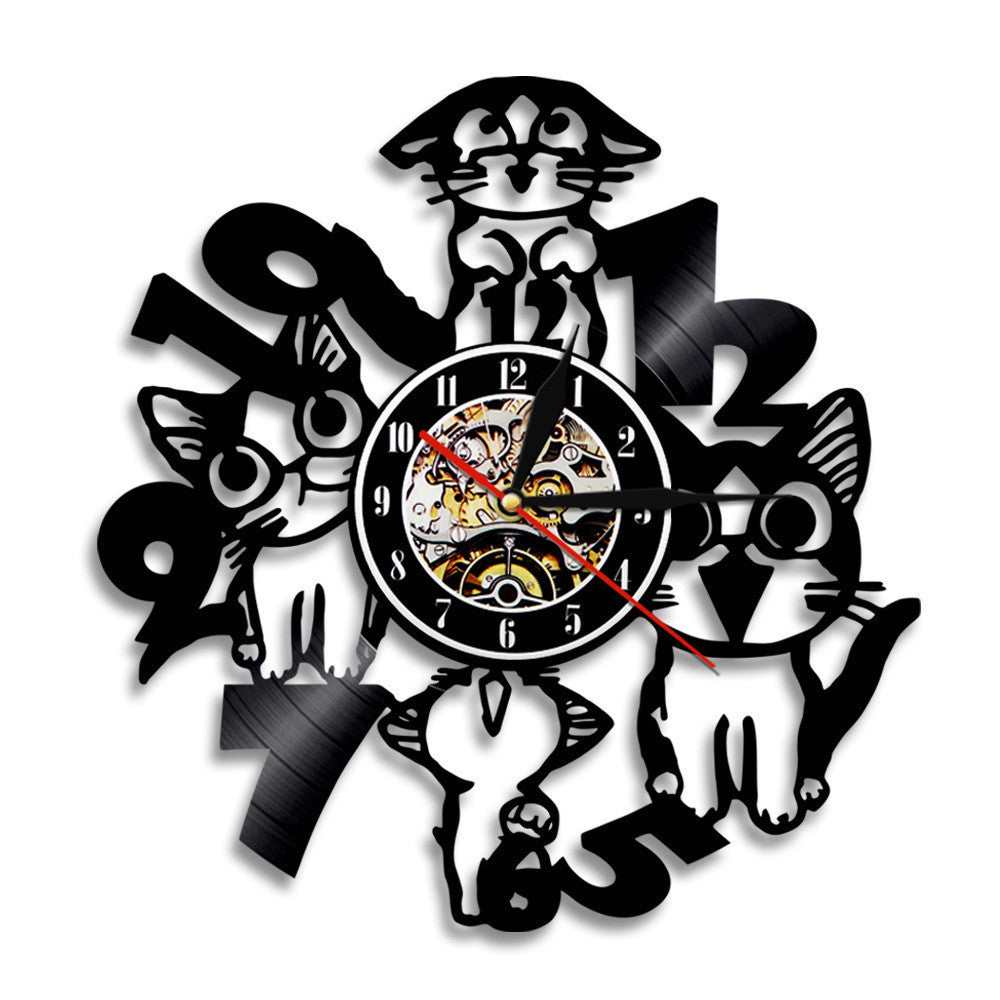 Anime Cats Cute Vinyl Record Clock