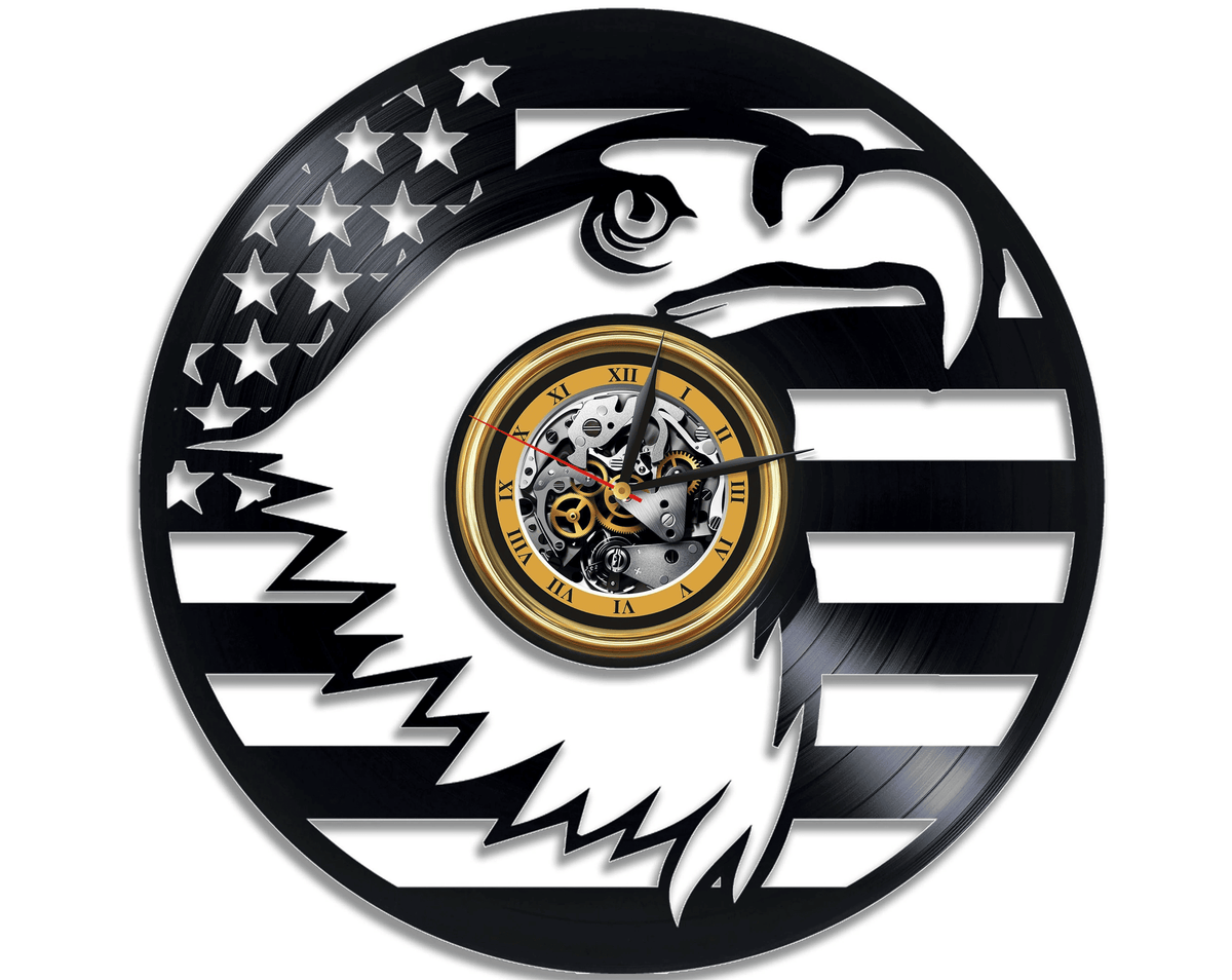 Usa Eagle Vinyl Record Unique Clock Patriotic Wall Decor Eagle Artwork Flag Of America Retirement Gift For Coworker