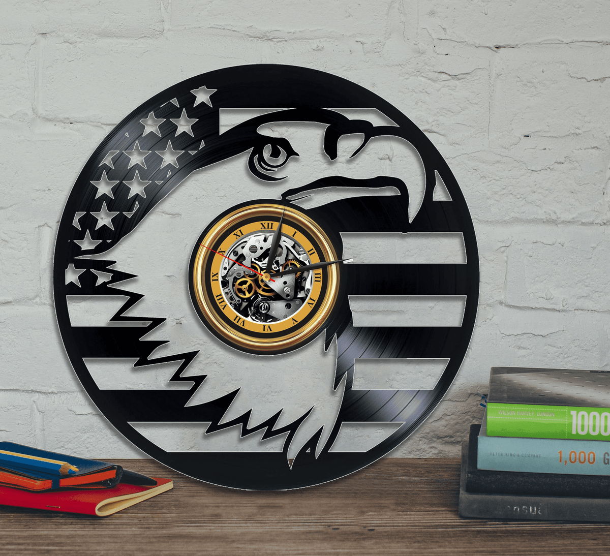 Usa Eagle Vinyl Record Unique Clock Patriotic Wall Decor Eagle Artwork Flag Of America Retirement Gift For Coworker