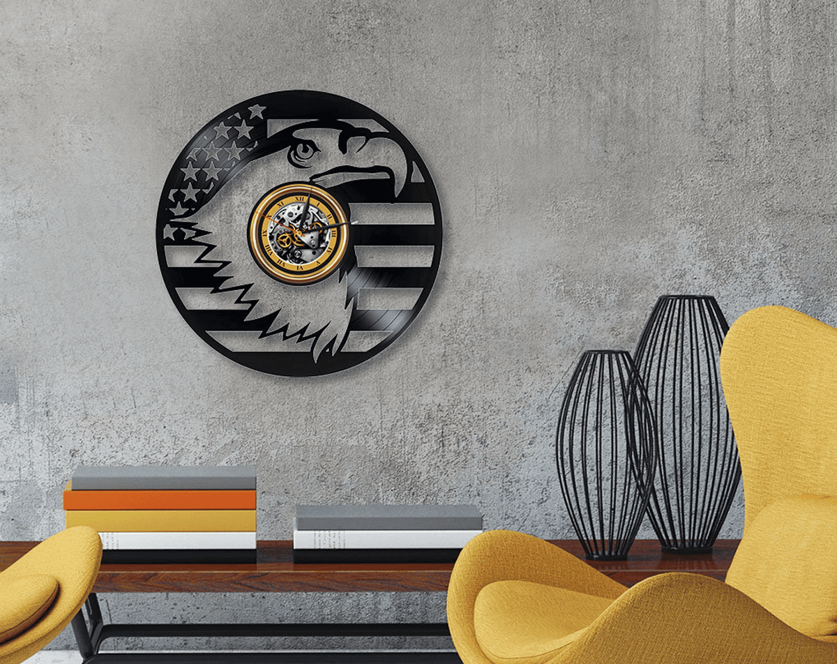 Usa Eagle Vinyl Record Unique Clock Patriotic Wall Decor Eagle Artwork Flag Of America Retirement Gift For Coworker