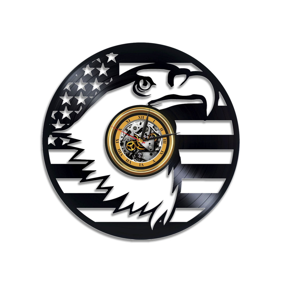 Usa Eagle Vinyl Record Unique Clock Patriotic Wall Decor Eagle Artwork Flag Of America Retirement Gift For Coworker