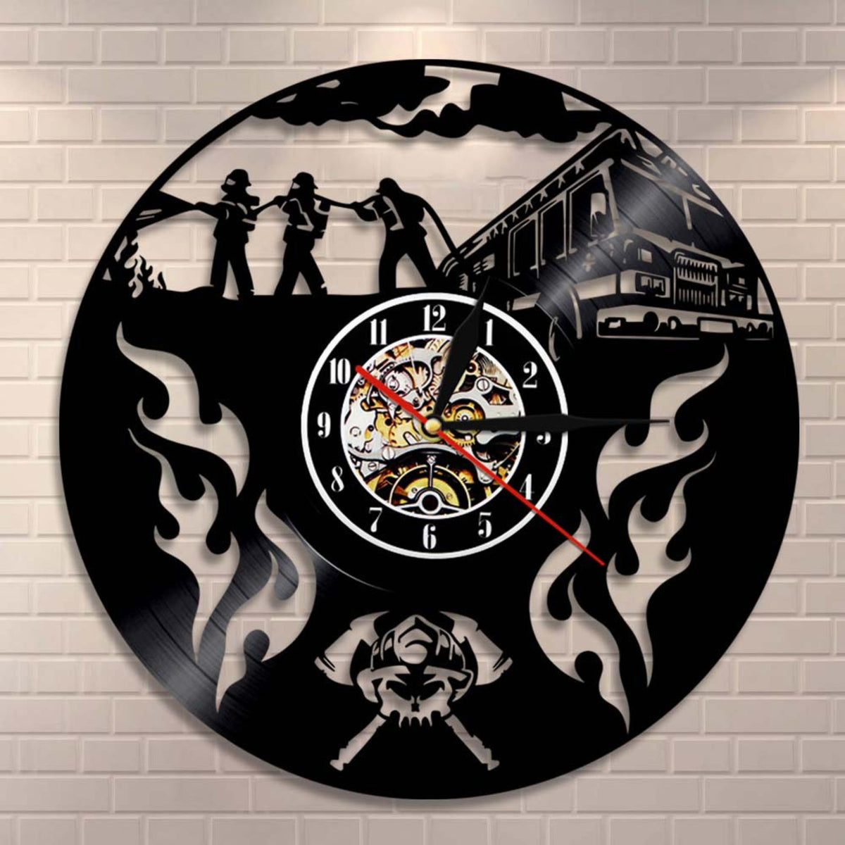 Firemen Vinyl Record Clock With Bright Led Lights Room Decoration Unique Design Clock Birthday Gift