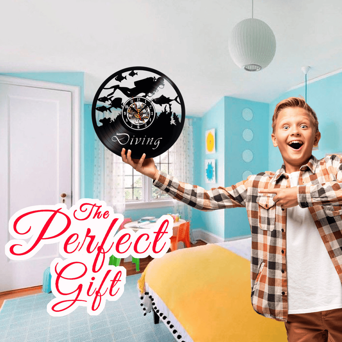 Diver Diving Vinyl Record Wall Clock Gifts For Him Her Kids Decor For Home Bedroom Bathroom Kitchen Art Surprise Ideas For Best Friends