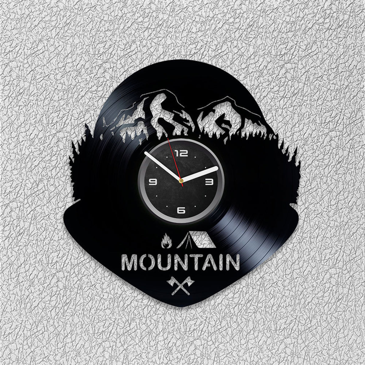 Mountain Camping Vinyl Record Large Clock Travel Artwork Original Wall Decor For House Camping Lover Gift Anniversary Gift For Wife