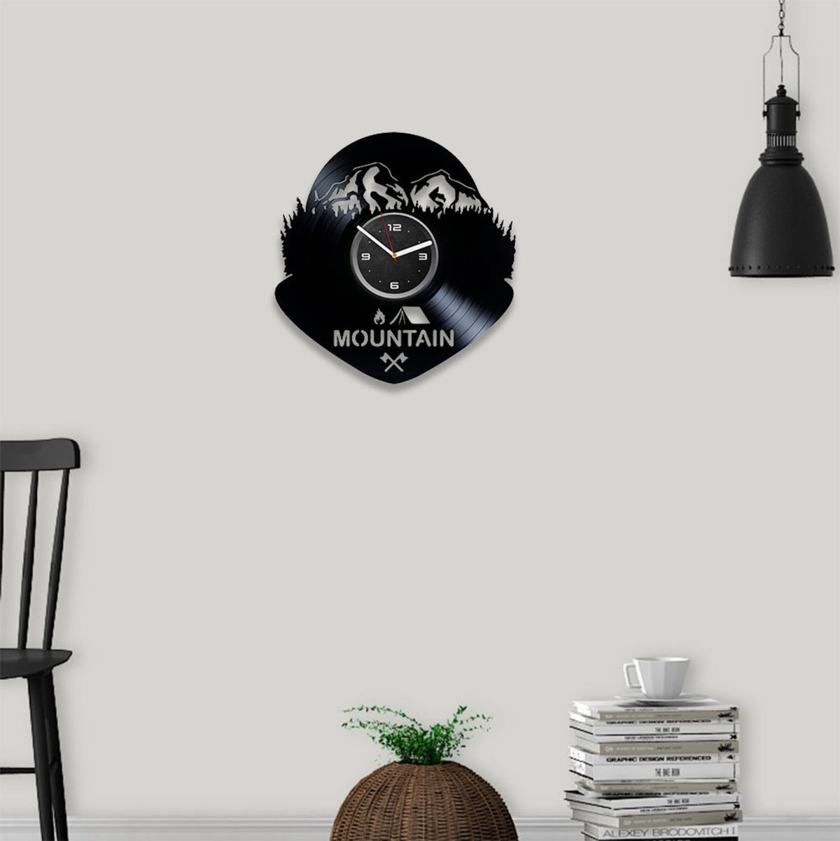 Mountain Camping Vinyl Record Large Clock Travel Artwork Original Wall Decor For House Camping Lover Gift Anniversary Gift For Wife