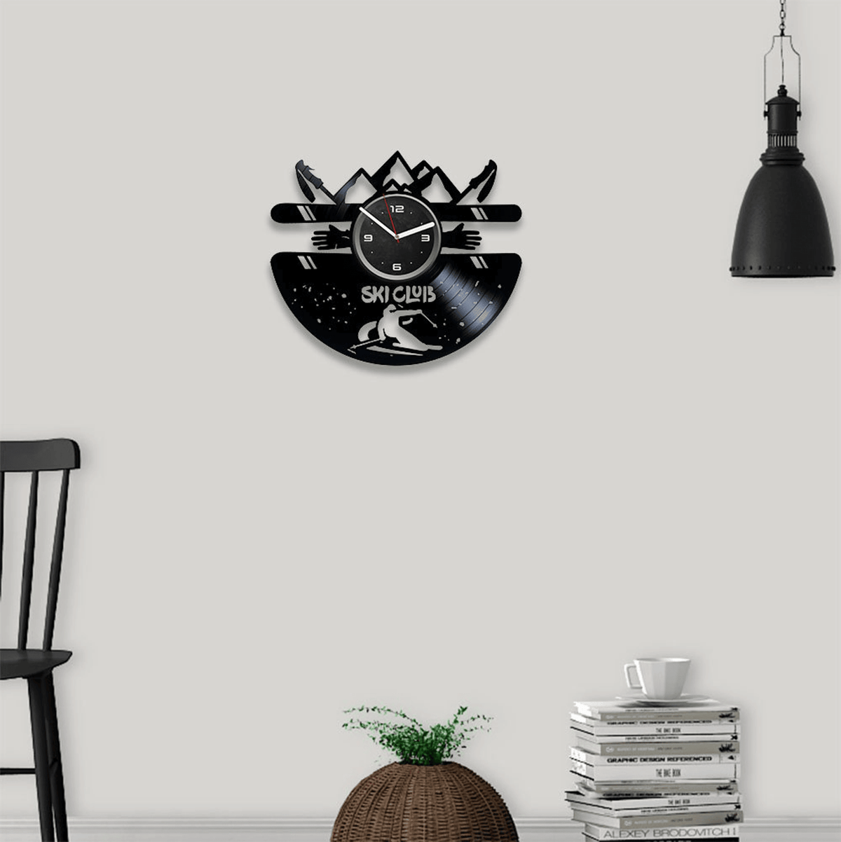 Ski Club Vinyl Record Sport Wall Clock Unique Decor For Home Ski Art Work Handmade Wall Art Unusual Gift For Husband