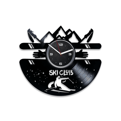 Ski Club Vinyl Record Sport Wall Clock Unique Decor For Home Ski Art Work Handmade Wall Art Unusual Gift For Husband