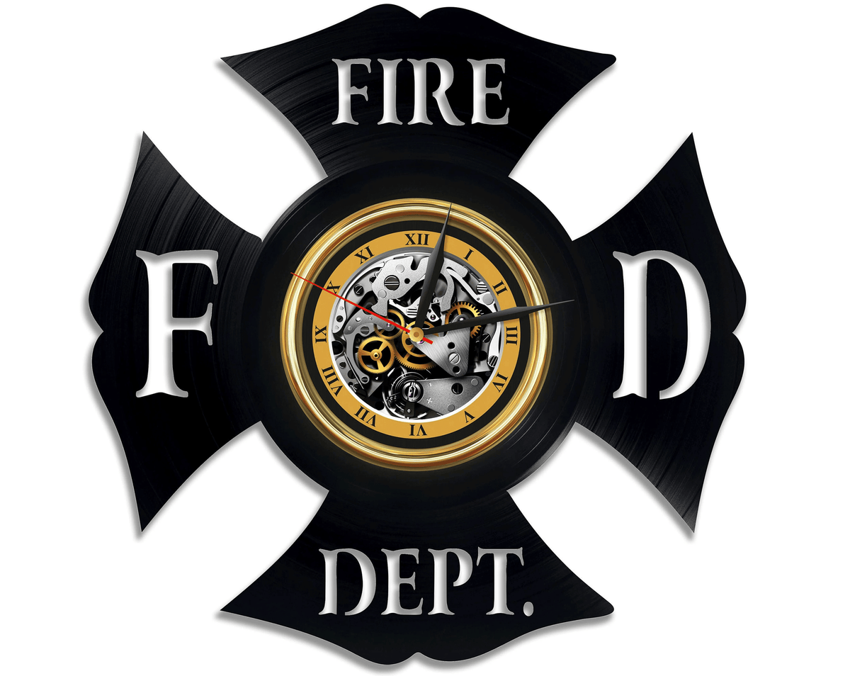 Fire Department Vinyl Record Wall Clock Original Wall Art Original Decor For Office Laser Cut Artwork Retirement Gift For Coworker