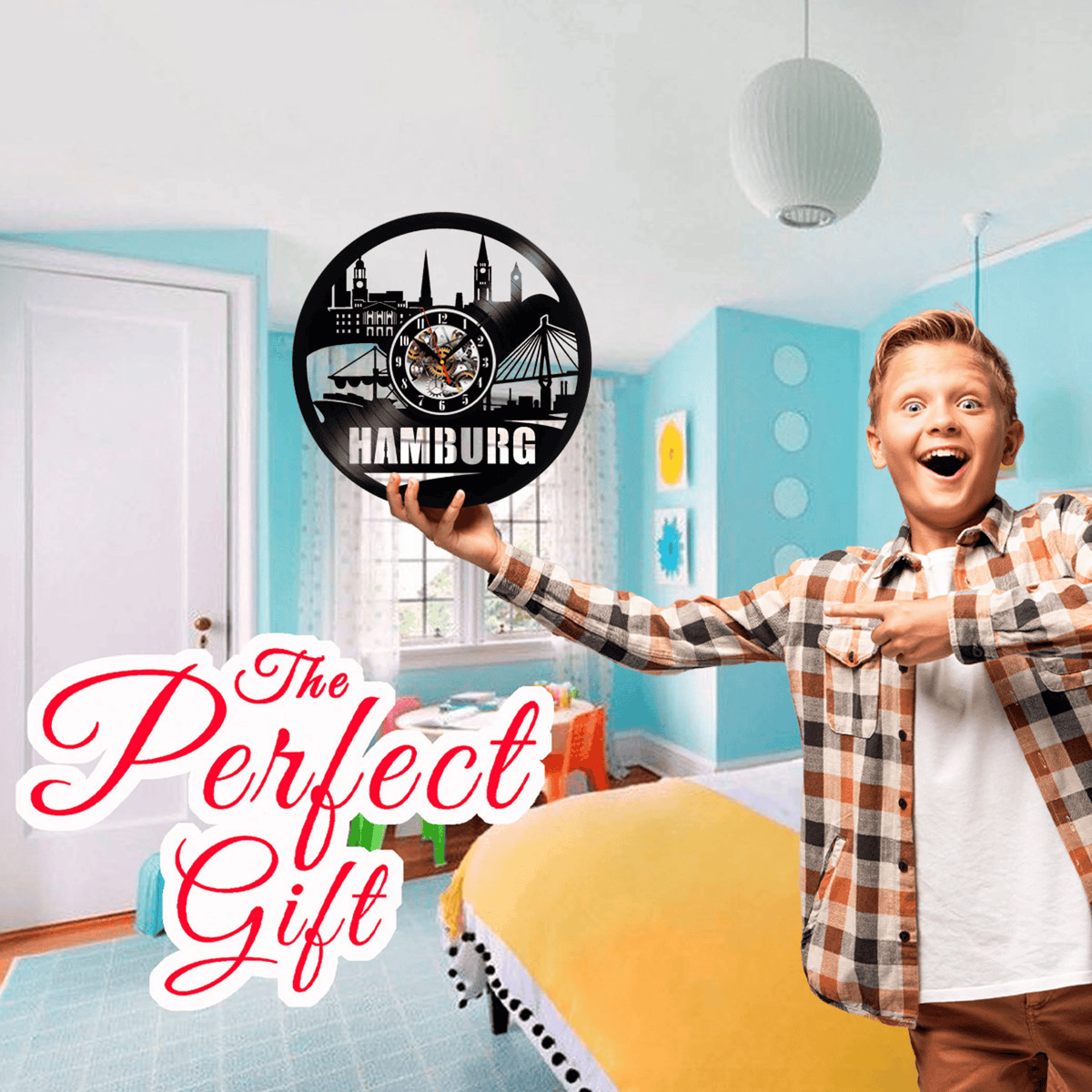 Hamburg Vinyl Record Wall Clock Gifts For Him Her Kids Decor For Home Bedroom Bathroom Kitchen Art Surprise Ideas For Best Friends