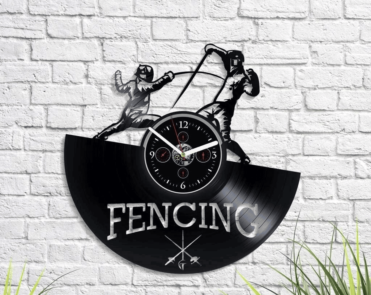 Fencing Vinyl Record Clock Contemporary Wall Art Home Decor For Sport Lover Birthday Gift For Men