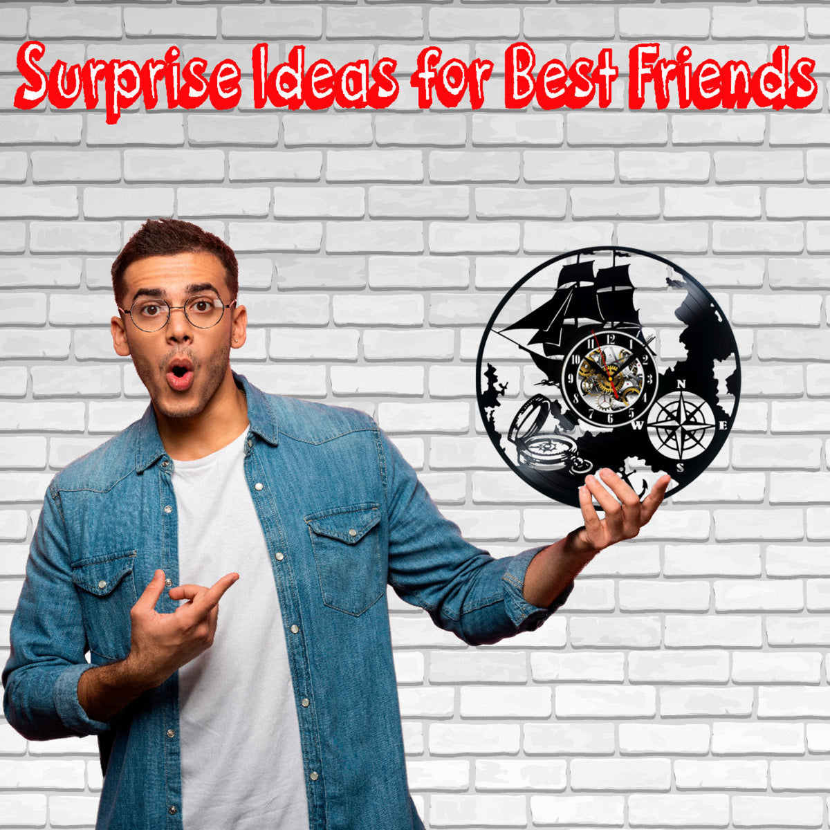 Ship Sea Compass Vinyl Record Wall Clock Gifts For Him Her Kids Decor For Home Bedroom Bathroom Kitchen Surprise Ideas For Best Friends