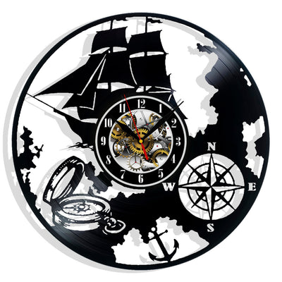 Ship Sea Compass Vinyl Record Wall Clock Gifts For Him Her Kids Decor For Home Bedroom Bathroom Kitchen Surprise Ideas For Best Friends