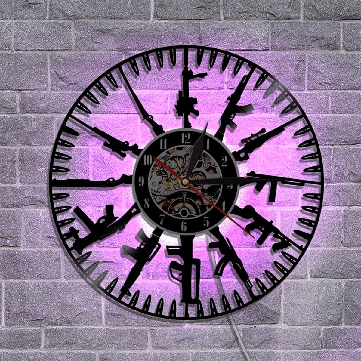Creative Gun Vinyl Record Clock With Bright Led Lights Room Decoration Unique Design Clock Birthday Gift