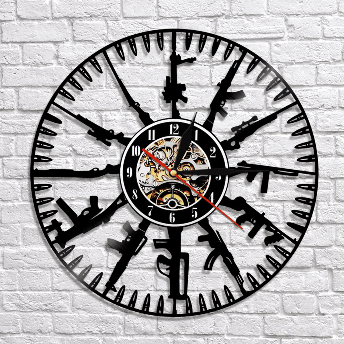 Creative Gun Vinyl Record Clock With Bright Led Lights Room Decoration Unique Design Clock Birthday Gift