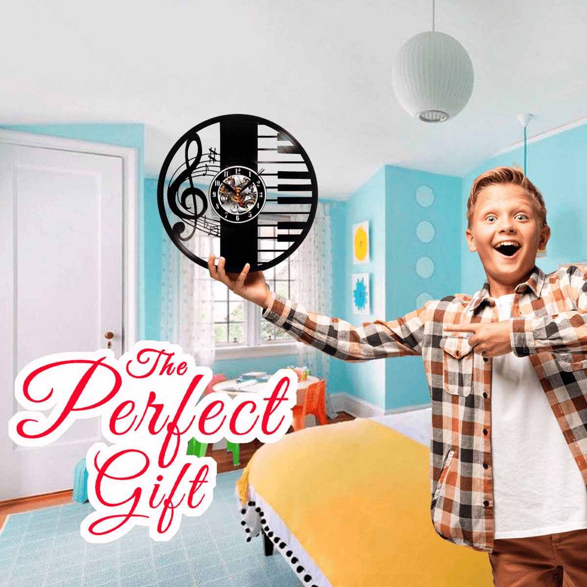 Music Notes Piano Treble Clef Vinyl Record Wall Clock Gifts For Him Her Kids Decor For Home Bedroom Art Surprise Ideas For Best Friends