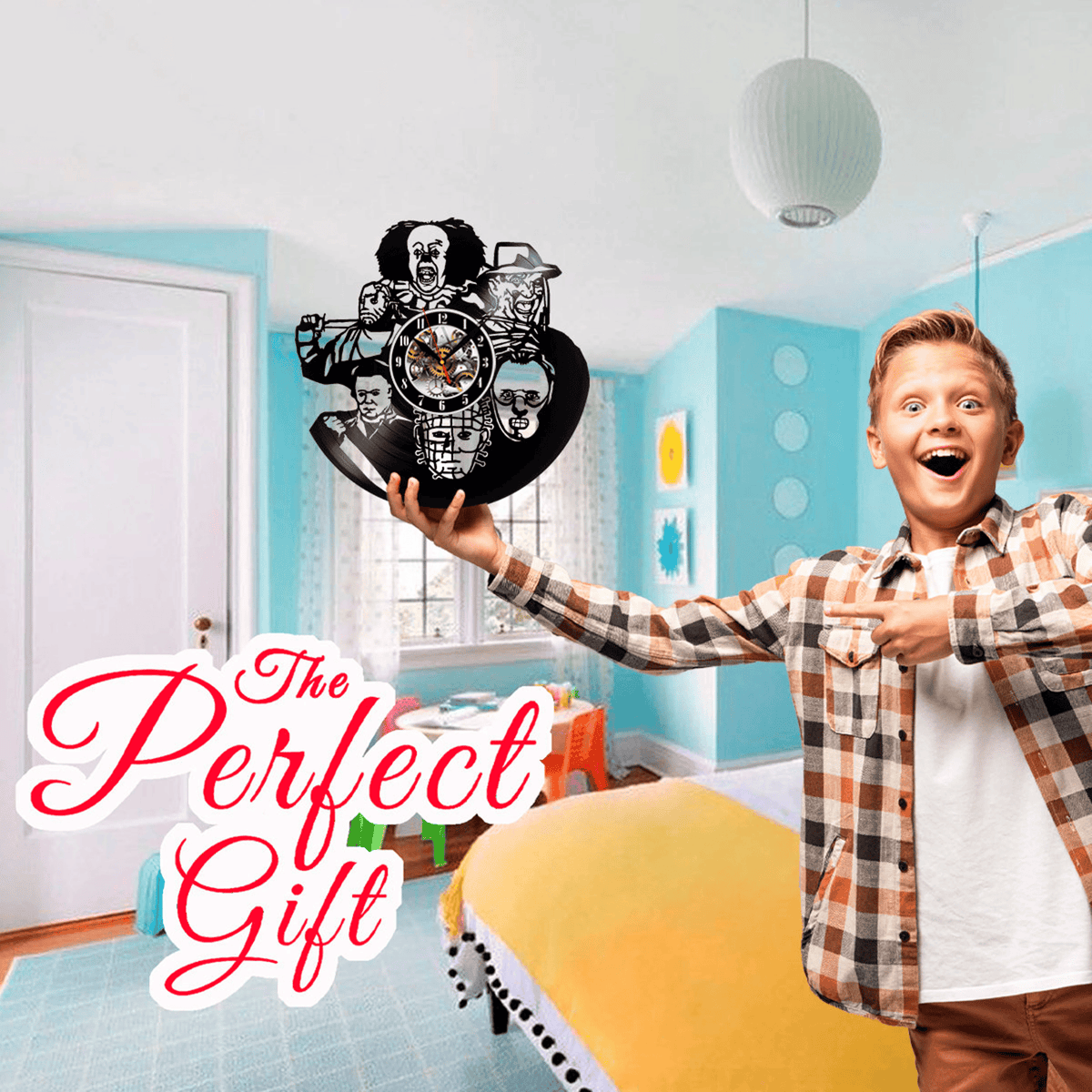 Halloween Horror Movie Vinyl Record Wall Clock Gifts For Him Her Kids Decor For Home Bedroom Kitchen Art Surprise Ideas For Best Friends