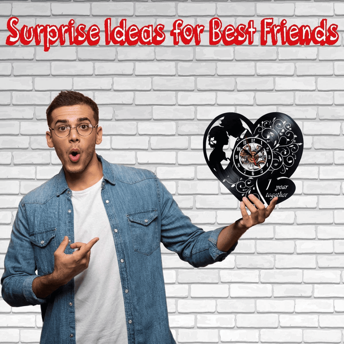 1 Year Together Vinyl Record Wall Clock Gifts For Him Her Kids Decor For Home Bedroom Bathroom Kitchen Art Surprise Ideas Friends
