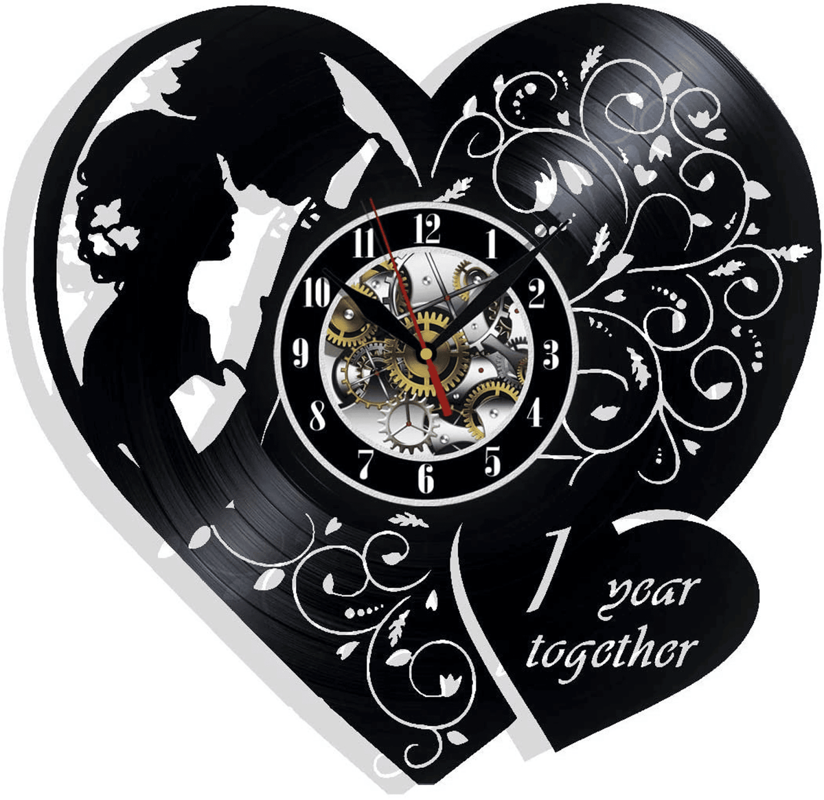 1 Year Together Vinyl Record Wall Clock Gifts For Him Her Kids Decor For Home Bedroom Bathroom Kitchen Art Surprise Ideas Friends