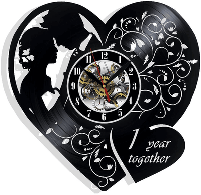 1 Year Together Vinyl Record Wall Clock Gifts For Him Her Kids Decor For Home Bedroom Bathroom Kitchen Art Surprise Ideas Friends