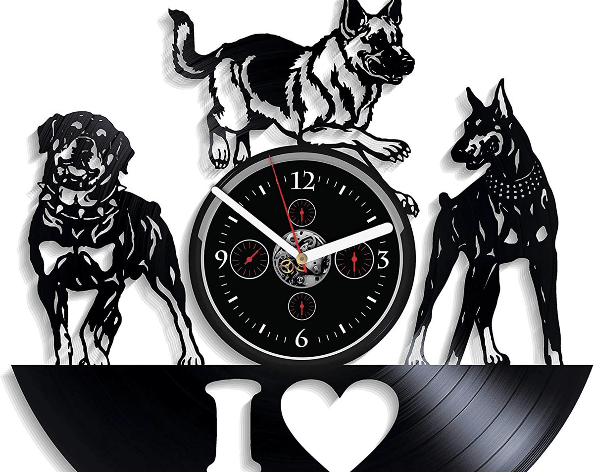I Love Dogs Vinyl Record Clock Modern Decor For Living Room Birthday Gift For Mom Animal Lover Gift Boy Room Decor