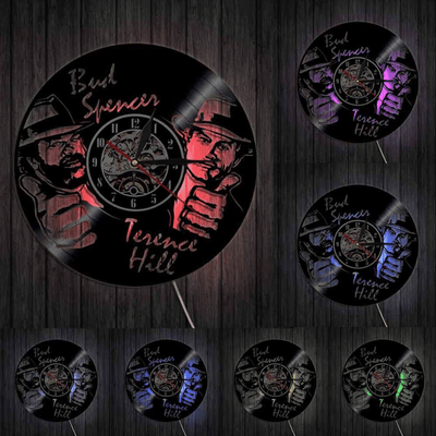Bud Spencer Terence Hill Vinyl Record Clock With Bright Led Lights Room Decoration Unique Design Clock Birthday Gift
