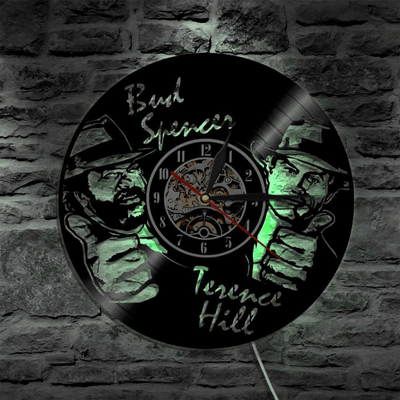Bud Spencer Terence Hill Vinyl Record Clock With Bright Led Lights Room Decoration Unique Design Clock Birthday Gift