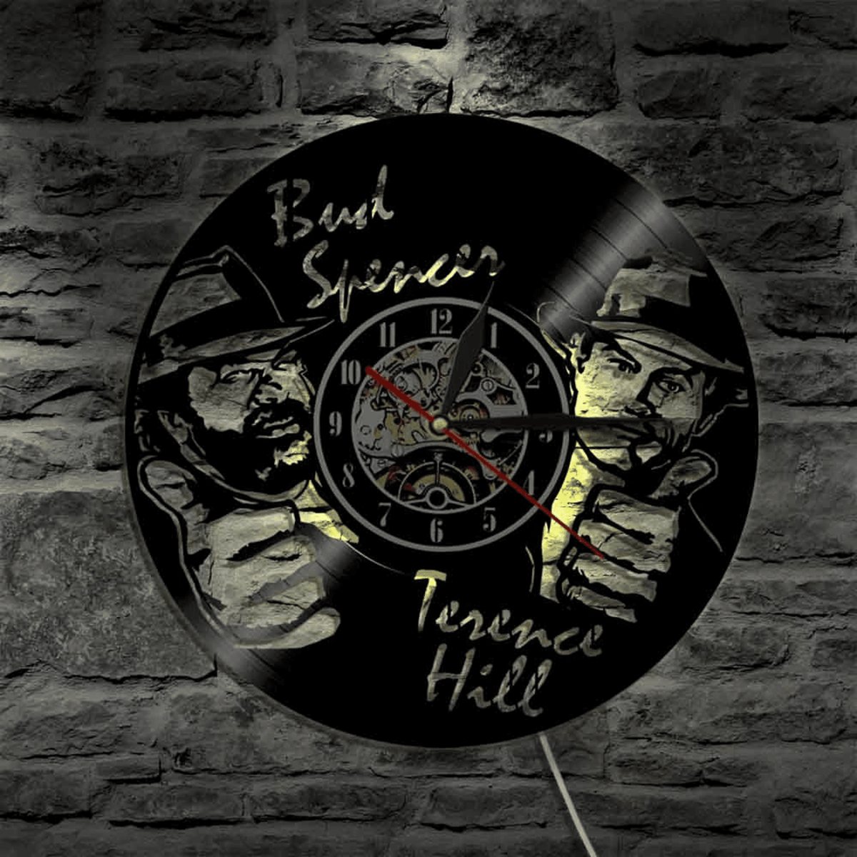 Bud Spencer Terence Hill Vinyl Record Clock With Bright Led Lights Room Decoration Unique Design Clock Birthday Gift
