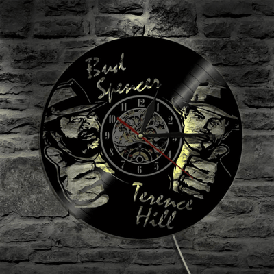 Bud Spencer Terence Hill Vinyl Record Clock With Bright Led Lights Room Decoration Unique Design Clock Birthday Gift