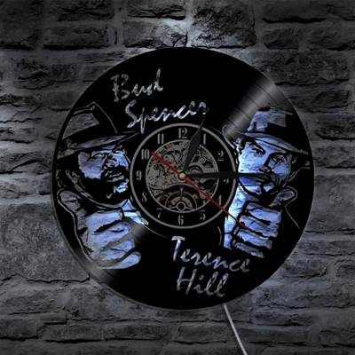 Bud Spencer Terence Hill Vinyl Record Clock With Bright Led Lights Room Decoration Unique Design Clock Birthday Gift