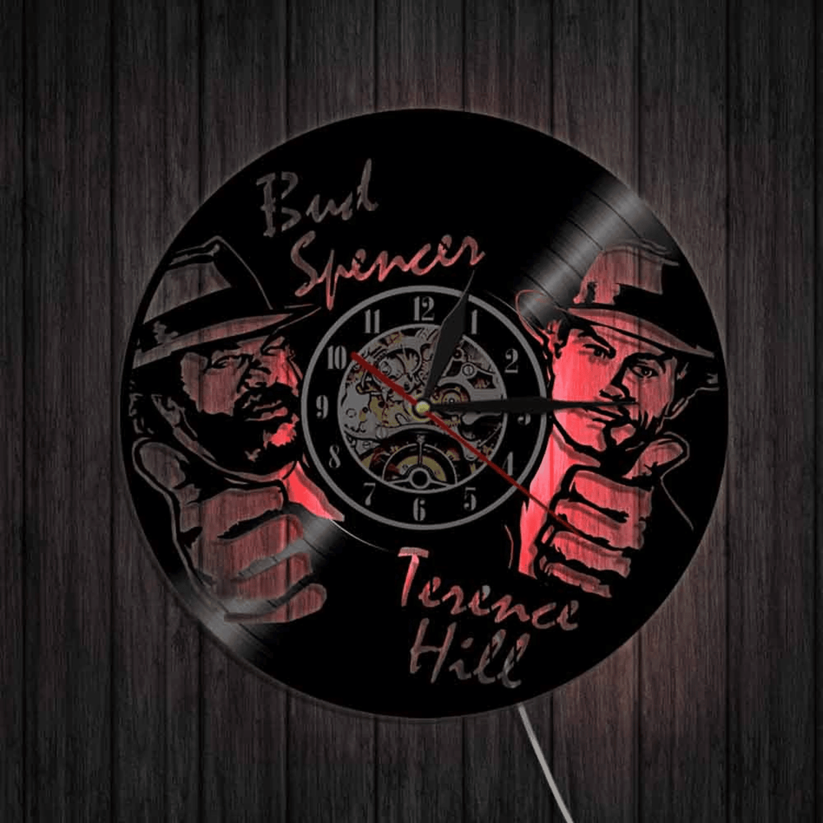 Bud Spencer Terence Hill Vinyl Record Clock With Bright Led Lights Room Decoration Unique Design Clock Birthday Gift
