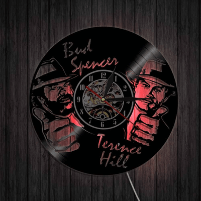 Bud Spencer Terence Hill Vinyl Record Clock With Bright Led Lights Room Decoration Unique Design Clock Birthday Gift