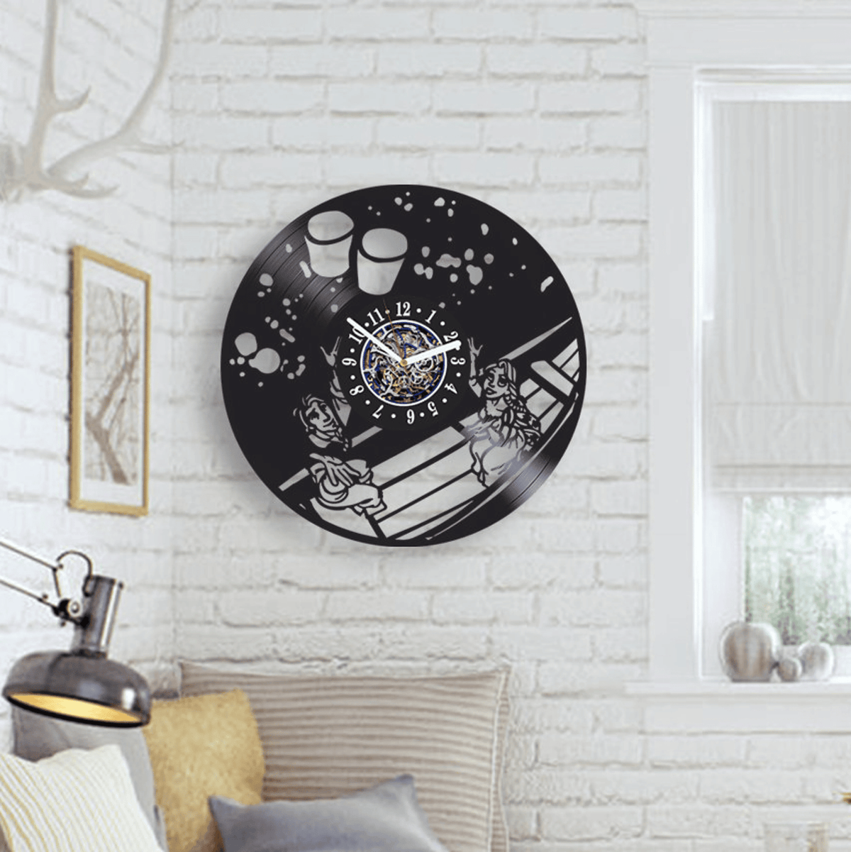 Rapunzel And Flynn Vinyl Record Clock, Girls Room Decor, Unique Modern Wall Art, Birthday Gift Idea For Daughter, Handmade Round Clock