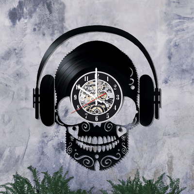 Day Of The Dead Vinyl Clock, Gift Idea For Music Lovers And Halloween Art, Wall D���������cor For Home, Bedroom, Gym, Studio, Garage. Living Room