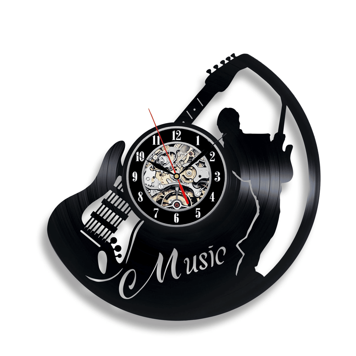 Electric Guitar Vinyl Record Wall Clock Laser Cut Art Contemporary Decor For Bedroom Birthday Gift For Guitar Teacher
