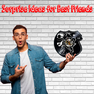 Police Policeman Vinyl Record Wall Clock Gifts For Him Her Kids Decor For Home Bedroom Bathroom Kitchen Surprise Ideas For Best Friends